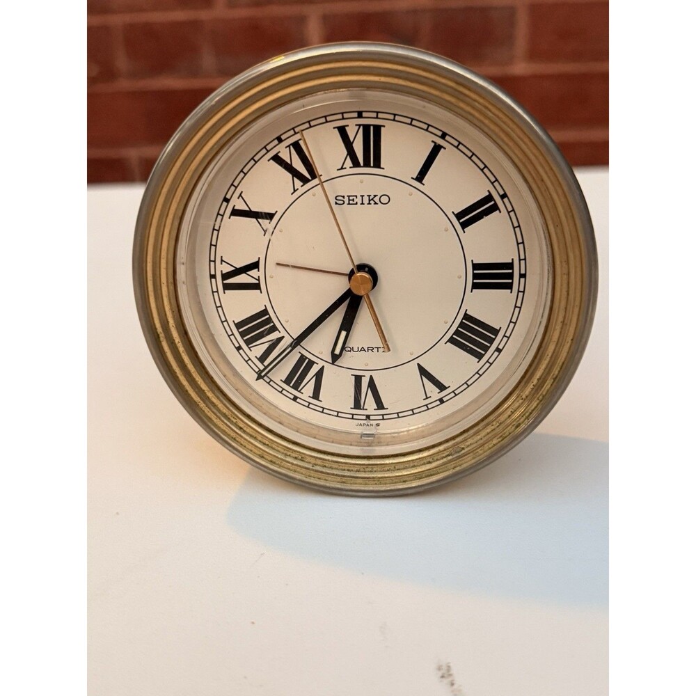 Vintage Seiko Japan Gold Tone Quartz Travel Alarm Desk  Clock  Not Tested